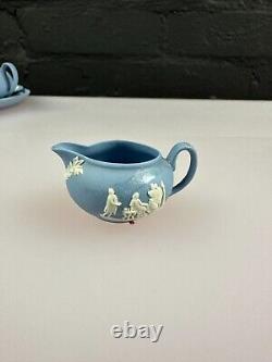 Wedgwood Miniature Jasper Ware Blue and White Tea Set With Tray Jug Sugar Teapot