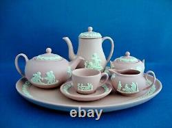 Wedgwood Miniature Pink Jasperware Tea Coffee Set on Tray