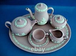 Wedgwood Miniature Pink Jasperware Tea Coffee Set on Tray