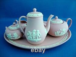 Wedgwood Miniature Pink Jasperware Tea Coffee Set on Tray