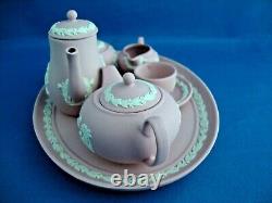 Wedgwood Miniature Pink Jasperware Tea Coffee Set on Tray