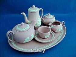 Wedgwood Miniature Pink Jasperware Tea Coffee Set on Tray