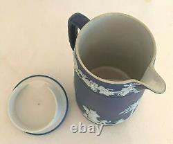 Wedgwood Neo-Classical Dark Blue Jasperware Covered Coffee Pot c 1890's