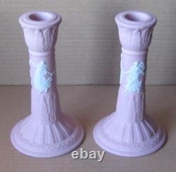 Wedgwood PINK Jasper DANCING HOURS PAIR TALL Candle Holder