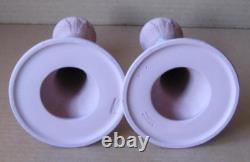 Wedgwood PINK Jasperware DANCING HOURS PAIR TALL Candle Holder Wedgwood PINK Jasperware DANCING HOURS PAIR TALL Candle Holder