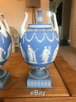 Wedgwood Pair Of Blue Jasperware Vases And Covers, Circa 1900 Rare