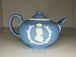 Wedgwood Pale Blue Jasper Queen Elizabeth II & Prince Philip Coronation Teapot