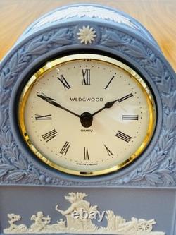 Wedgwood Pale Blue Jasperware Laurel Mantle Clock Quartz Boxed England