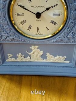 Wedgwood Pale Blue Jasperware Laurel Mantle Clock Quartz Boxed England