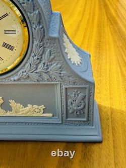 Wedgwood Pale Blue Jasperware Laurel Mantle Clock Quartz Boxed England