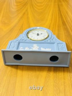 Wedgwood Pale Blue Jasperware Laurel Mantle Clock Quartz Boxed England