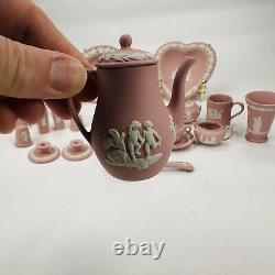 Wedgwood Pink Jasper Miniature Collections 19pcs Teapot Coffee Mid Century