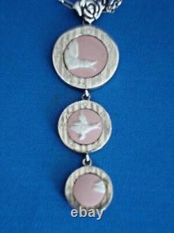 Wedgwood Pink Jasper Ware Ducks Silver Pendant Jewellery by Stephen Webster 10in