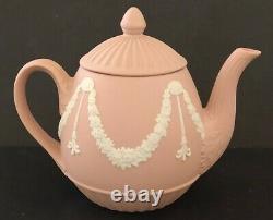 Wedgwood Pink Jasperware Miniature Teapot Collection Garland Bows