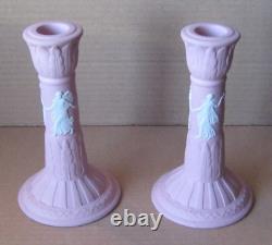 Wedgwood Pink Jasperware PAIR Tall Dancing Hour Candle Holder