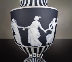 Wedgwood Porcelain Black Jasperware Dancing Hours Urn Vase Signed Art Pottery