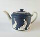 Wedgwood Portland Blue Jasperware Acanthus Leaf Teapot Boxed