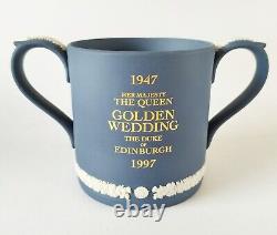 Wedgwood Portland Blue Jasperware Loving Mug Queen Elizabeth & Phillip