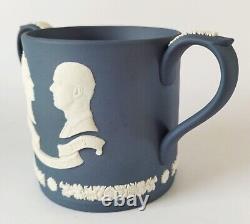 Wedgwood Portland Blue Jasperware Loving Mug Queen Elizabeth & Phillip