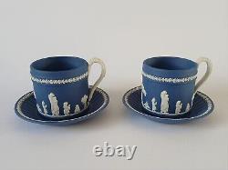 Wedgwood Portland Blue Jasperware Pair of Lady Templetown Coffee Cups And Saucer