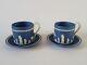 Wedgwood Portland Blue Jasperware Pair Of Lady Templetown Coffee Cups And Saucer