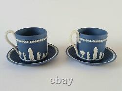 Wedgwood Portland Blue Jasperware Pair of Lady Templetown Coffee Cups And Saucer