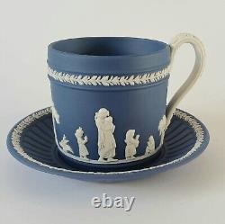 Wedgwood Portland Blue Jasperware Pair of Lady Templetown Coffee Cups And Saucer