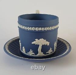 Wedgwood Portland Blue Jasperware Pair of Lady Templetown Coffee Cups And Saucer