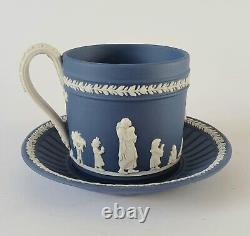 Wedgwood Portland Blue Jasperware Pair of Lady Templetown Coffee Cups And Saucer