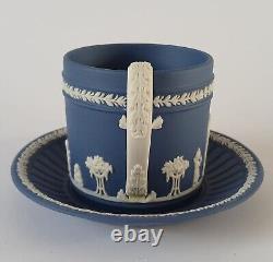 Wedgwood Portland Blue Jasperware Pair of Lady Templetown Coffee Cups And Saucer