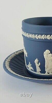 Wedgwood Portland Blue Jasperware Pair of Lady Templetown Coffee Cups And Saucer