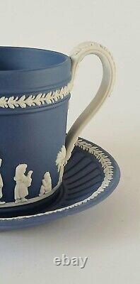 Wedgwood Portland Blue Jasperware Pair of Lady Templetown Coffee Cups And Saucer