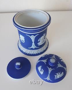 Wedgwood Portland Blue Jasperware Tobacco Jar with Domed Lid and Tamper Weight