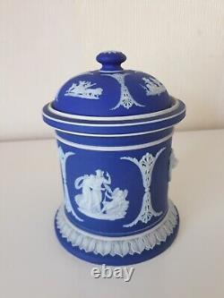 Wedgwood Portland Blue Jasperware Tobacco Jar with Domed Lid and Tamper Weight