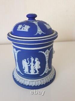 Wedgwood Portland Blue Jasperware Tobacco Jar with Domed Lid and Tamper Weight