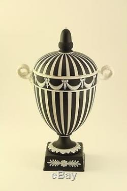 Wedgwood Pottery Black & White Bacchus Handled Jasperware Urn Cover Lidded Vase
