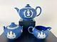 Wedgwood Queen Elizabeth Ii Royal Blue Jasperware Commemorative Tea Set 1953