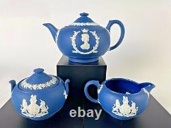 Wedgwood Queen Elizabeth II Royal Blue Jasperware Commemorative Tea Set 1953