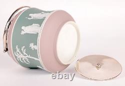 Wedgwood Rare Tri-Color Silver Plate Mounted Jasperware Biscuit Jar