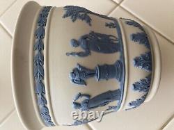 Wedgwood Reverse White Blu Jasperware Trumpet Vase, Cache Pot, Heart Box, Plate
