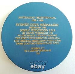 Wedgwood Royal Blue Jasperware Australian Bicentennial Sydney Cove Medallion