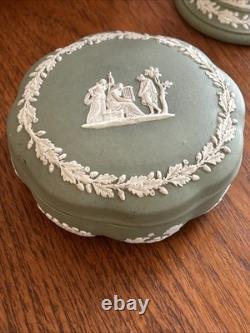 Wedgwood Sage Green Jasperware 10pc Set Large Bowl, Candlesticks, Jugs & Boxes