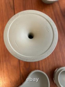 Wedgwood Sage Green Jasperware 10pc Set Large Bowl, Candlesticks, Jugs & Boxes