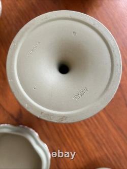 Wedgwood Sage Green Jasperware 10pc Set Large Bowl, Candlesticks, Jugs & Boxes