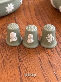 Wedgwood Sage Green Jasperware 10pc Set Large Bowl, Candlesticks, Jugs & Boxes