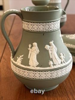 Wedgwood Sage Green Jasperware 10pc Set Large Bowl, Candlesticks, Jugs & Boxes
