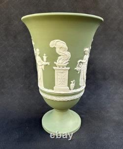 Wedgwood Sage Green Jasperware Arcadian Footed Vase 19cm Staffordshire 1973