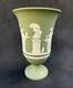 Wedgwood Sage Green Jasperware Arcadian Footed Vase 19cm Staffordshire 1973