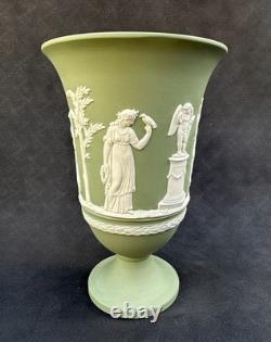 Wedgwood Sage Green Jasperware Arcadian Footed Vase 19cm Staffordshire 1973