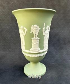 Wedgwood Sage Green Jasperware Arcadian Footed Vase 19cm Staffordshire 1973